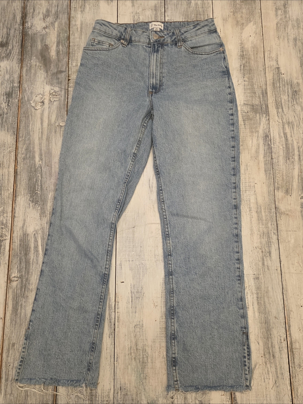 The Drop Women’s Straight-Leg Jeans in Light Blue Raw & Split Hem sz 26